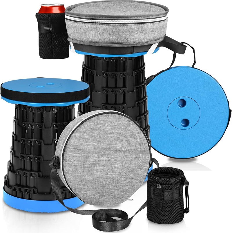 Fuairmee Collapsible Stool - Upgraded with 3 Slides Load Capacity 600lbs, Folding Camping Stool with 3-in-1 Carry Bag, Lightweight Sturdy Retractable Suitable for Camping Fishing Hiking BBQ (Blue) - Image 1